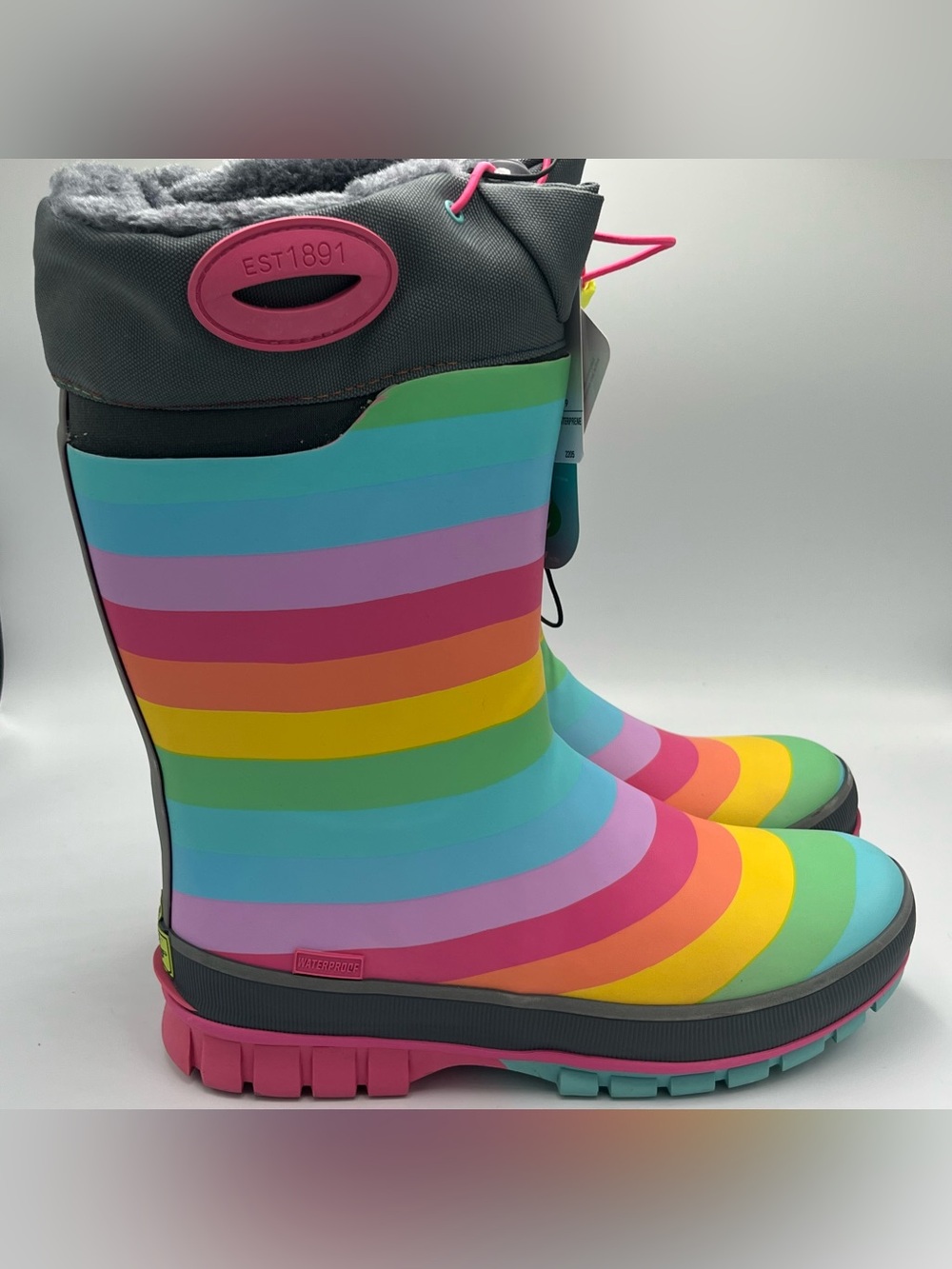 Western Chief Rainbow Rules Winterprene Waterproof Fur Lined Rain Boots Kids 6M